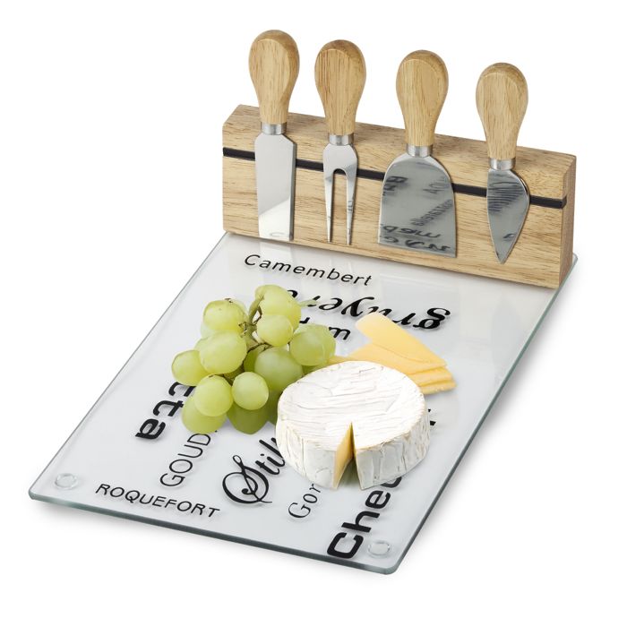 מגש זכוכית ו-4 כלים לגבינה- CheeseBoard